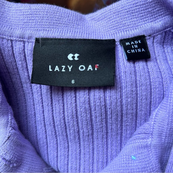 Lazy Oaf Sz US 2/XS Tiny Heart Polo Ribbed Knit Stretch Cotton Purple Cropped - Picture 7 of 10